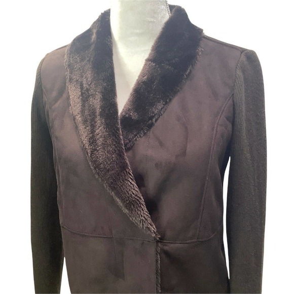 Jaclyn smith suede fabric knit faux fur brown jacket womens size S C hook & loop - Picture 2 of 8